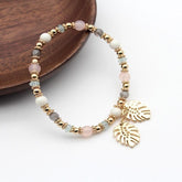 Bracelet Multi Color Colorful Crystal Leaves Elastic Bangle Acrylic Beads